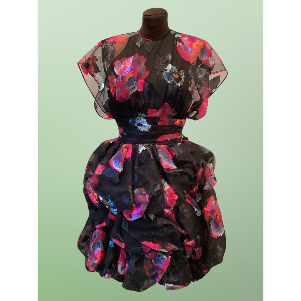 Anthony Muto For Moroci Floral Bubble Vintage 1980's Cocktail Dress Sz XS